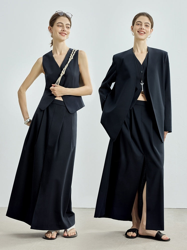Fine Wool Blazer, Vest, Shorts & Skirt Set – Light Luxury Early Autumn Ensemble (Sold Separately)