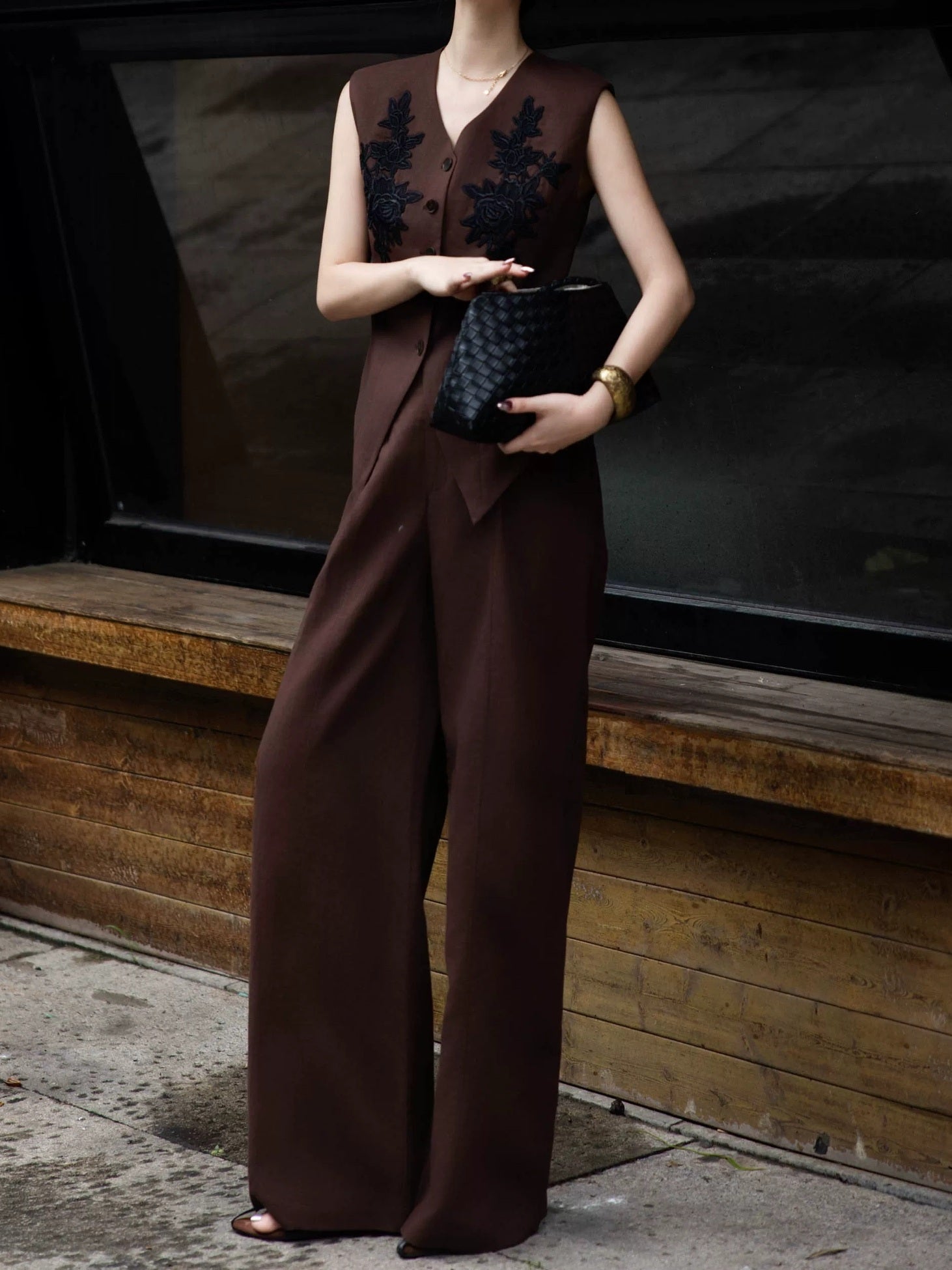 Linen Embroidered Waistcoat & Wide-Leg Trousers Set – Made to Measure