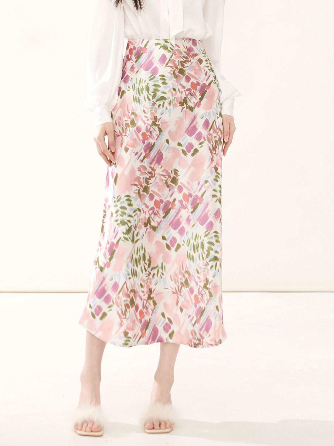 Mulberry Silk A-Line Skirt – High-Waisted Floral Print Design
