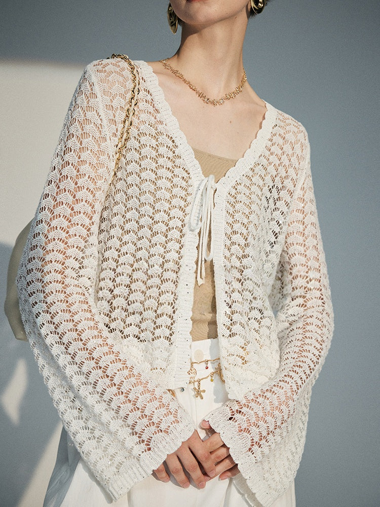 Old Money Vacation Cardigan – Natural Luxury Linen Blend with Diamond Glitter