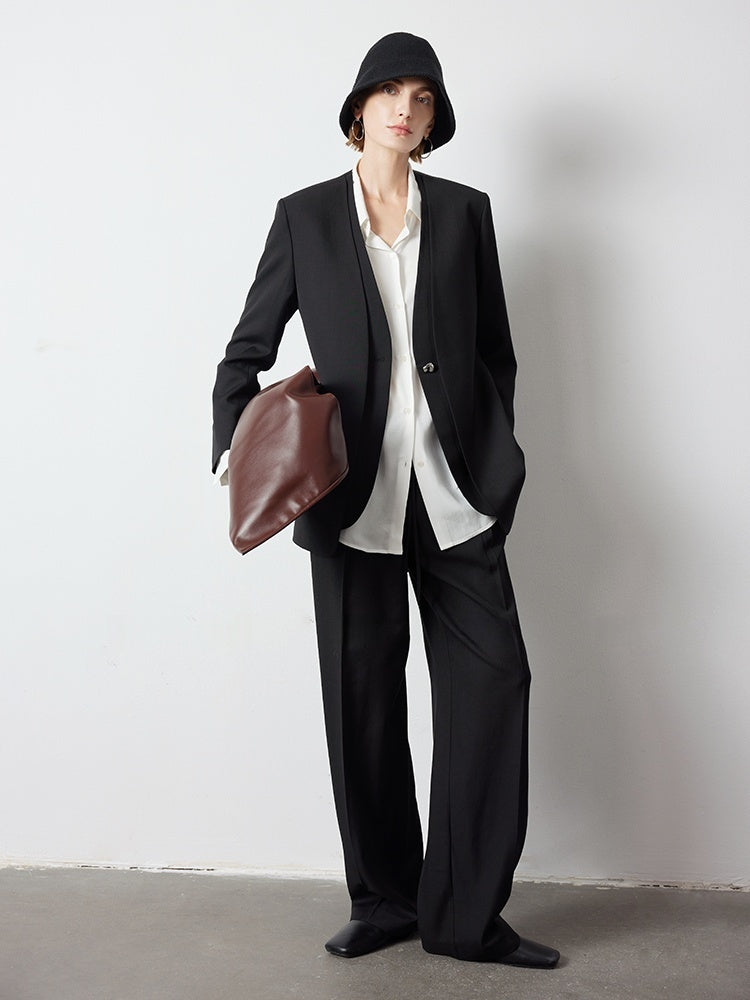 Minimalist Luxury Australian Wool Suit – Pseudo Two-Piece Blazer with Skirt or Pants (Sold Separately)