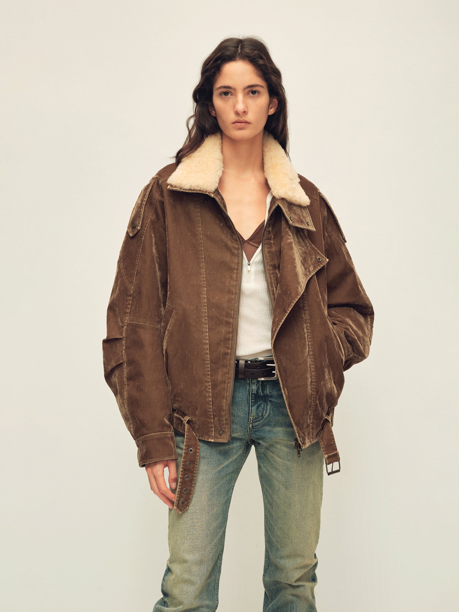 Flocked Denim Parka Coat with Wool Collar and 90% Goose Down Filling for Winter