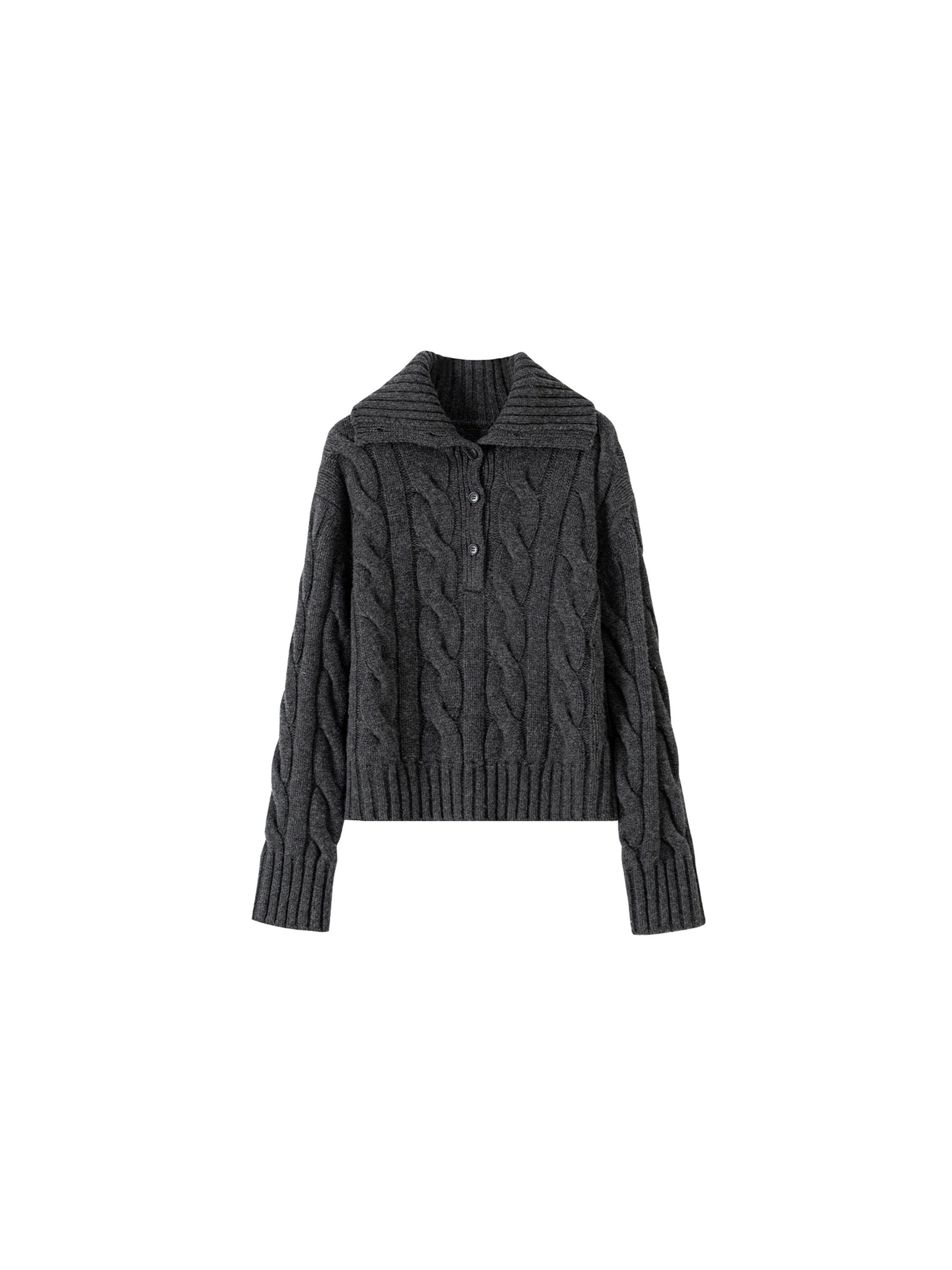 Sculptural Cable Knit Series Autumn/Winter Essential Pure Wool Yarn Chunky Knit Polo Sweater – Oversized Silhouette