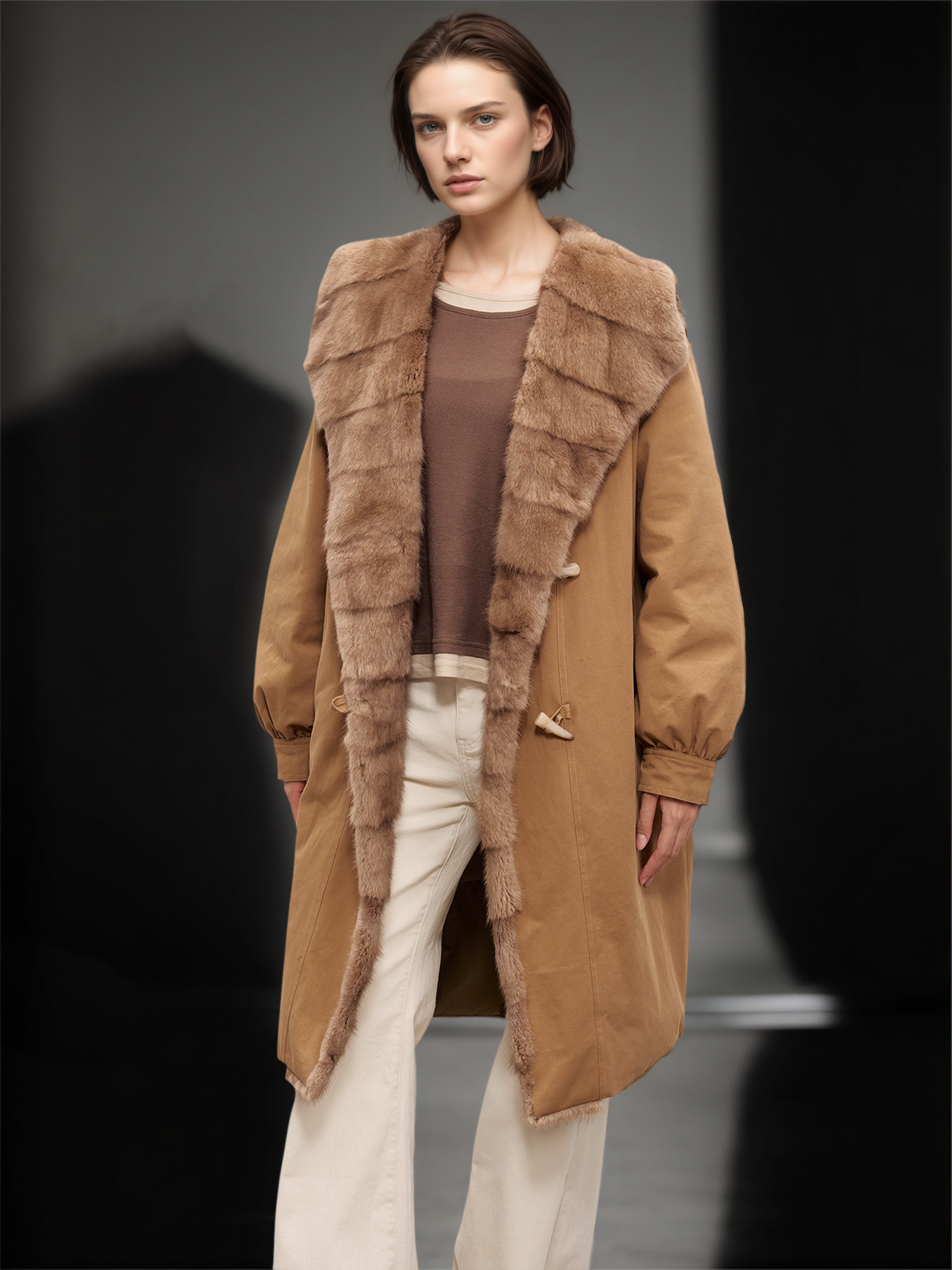 Women’s Winter Down Parka with Mink Fur Hood | 90% White Goose Down Coat