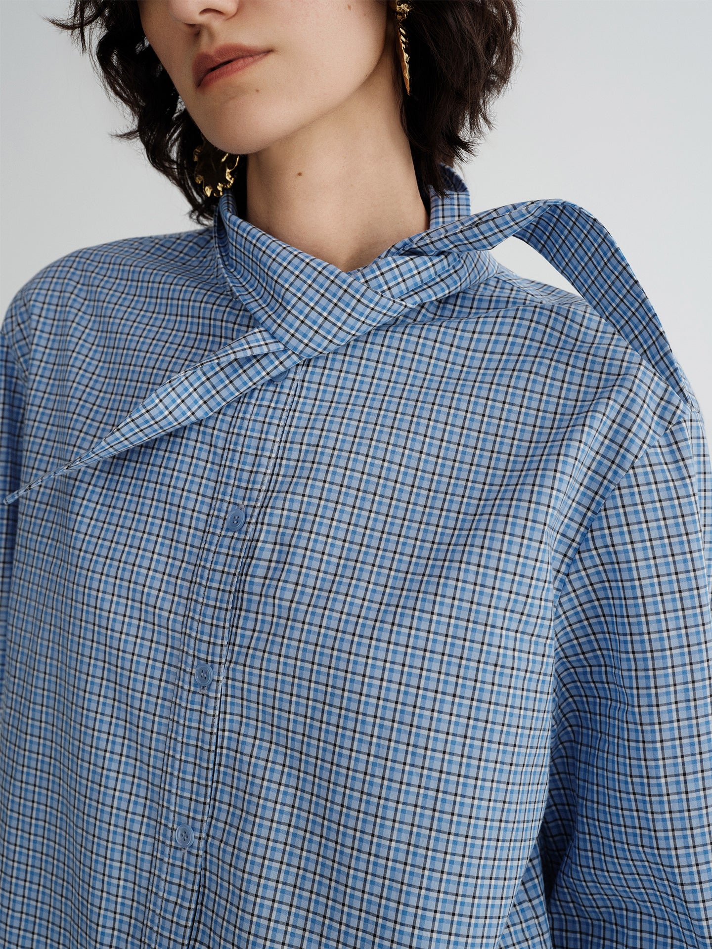 Designer Cotton Scissor-Collar Shirt | Two-Way Tie-Waist Oversized Blouse in Pure Combed Cotton
