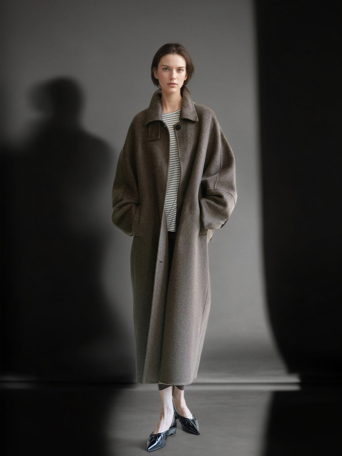 Tailored Wool, Camel & Yak Hair Coat with Complimentary Triangle Scarf – Old Money Style Double-Faced Wool Overcoat for Women Fall/Winter