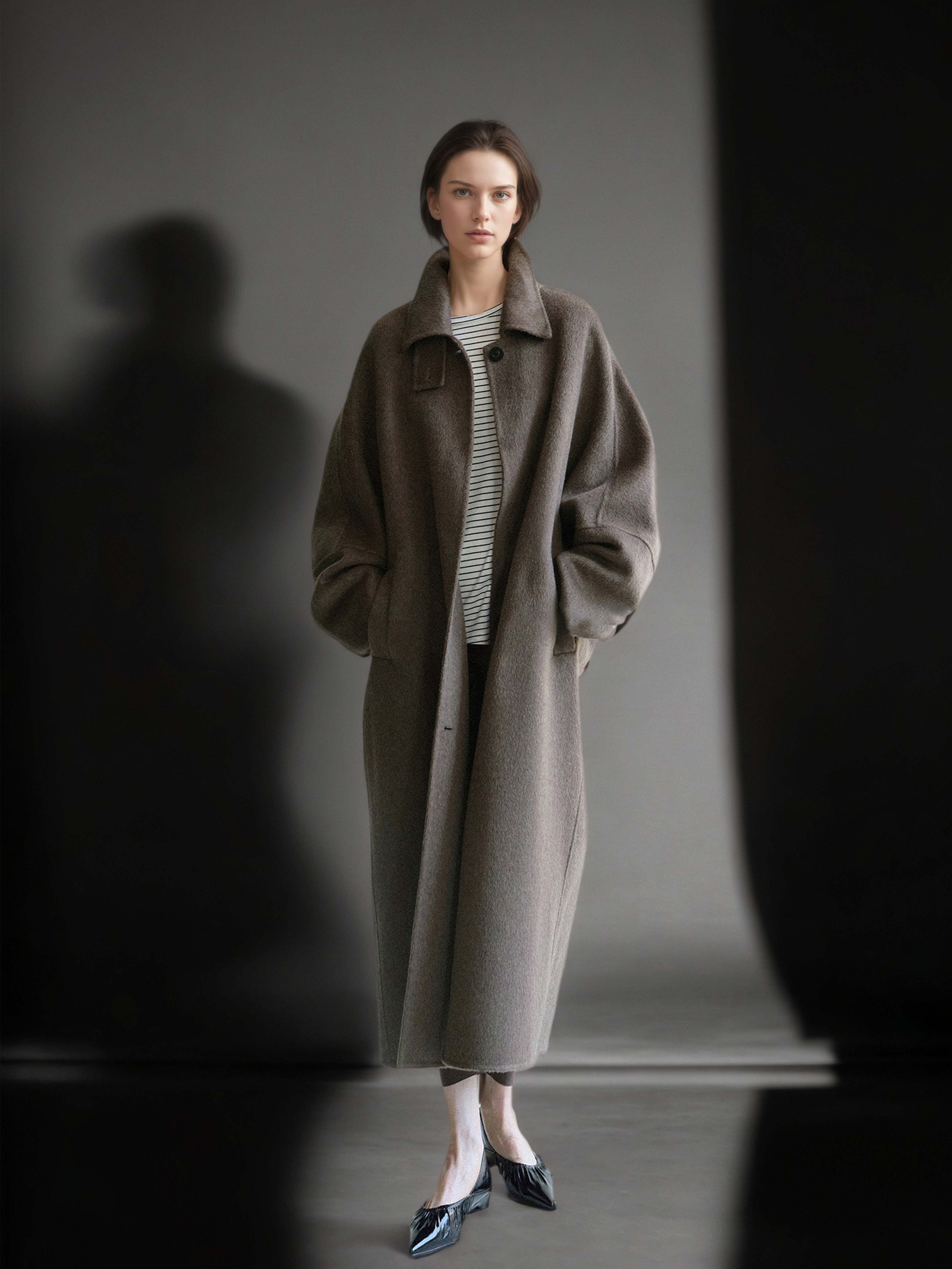 Tailored Wool, Camel & Yak Hair Coat with Complimentary Triangle Scarf – Old Money Style Double-Faced Wool Overcoat for Women Fall/Winter