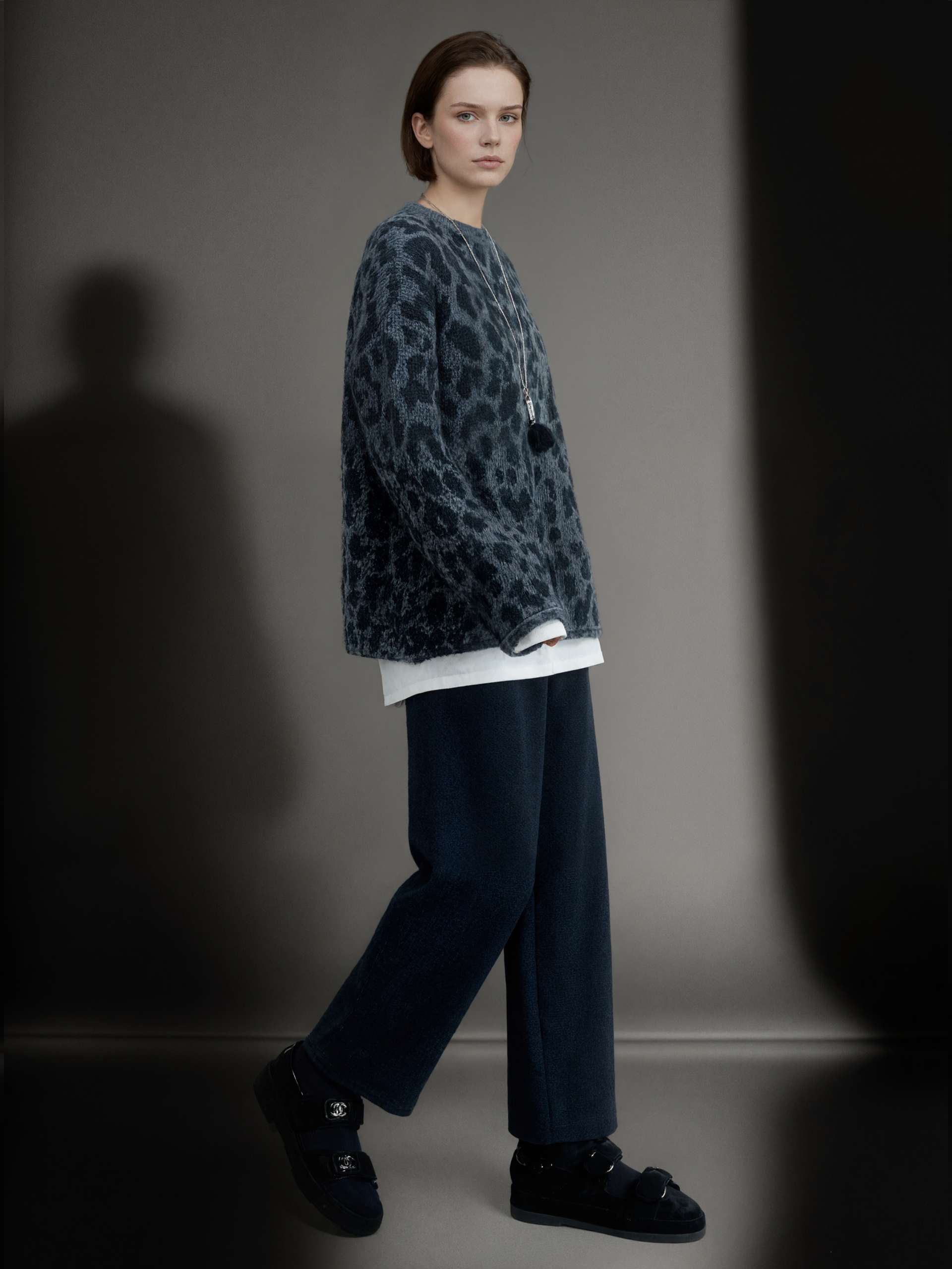 Women’s Leopard Print Cashmere Wool Sweater | Soft Brushed Knit Pullover for Fall Winter