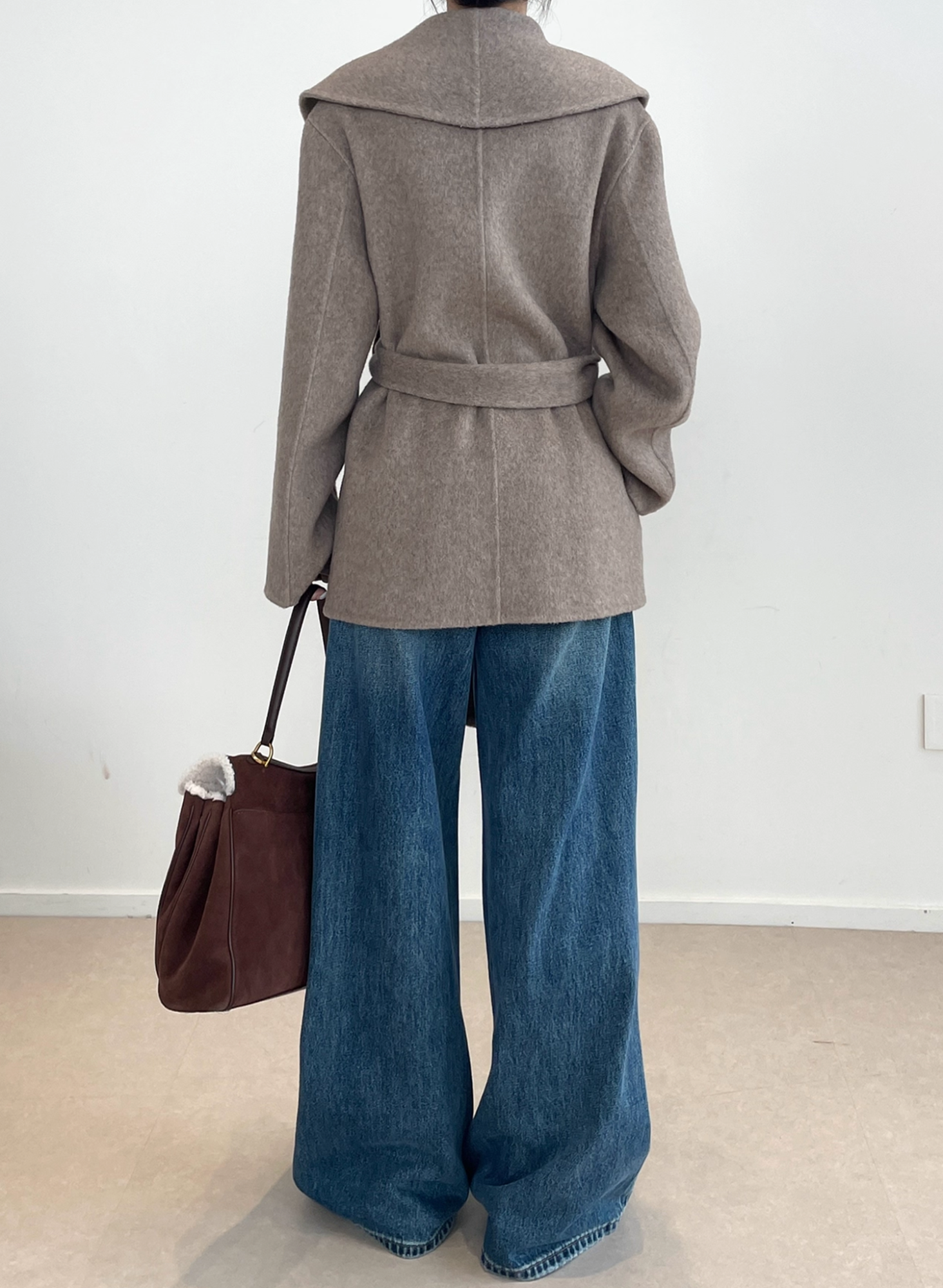 Wool Lyocell Wrap Coat for Women | Double-Faced Wool Overcoat with Lapel Collar, Relaxed Fit Winter Style