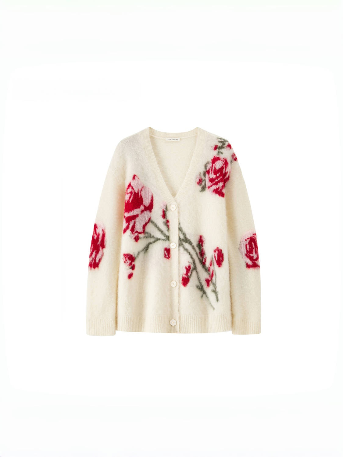 Luxury Alpaca Rose Jacquard Cardigan & Mermaid Skirt – Relaxed Fit (Sold Separately)