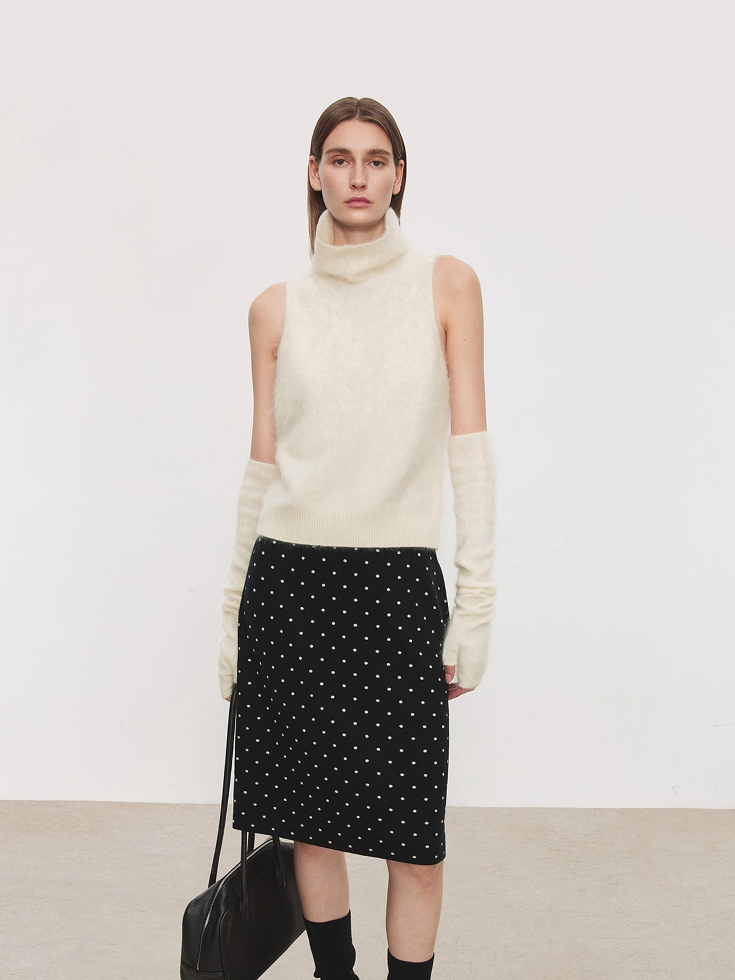 Vintage Double-Layer Jacquard Polka Dot Skirt | Mercerized Wool Knit Skirt