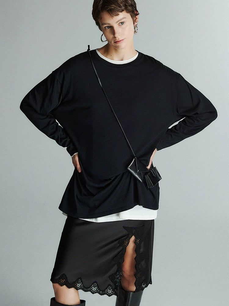 French Elegant Acetate Lace Slit Midi Skirt — Boudoir-Inspired Custom Craft Skirt for Women