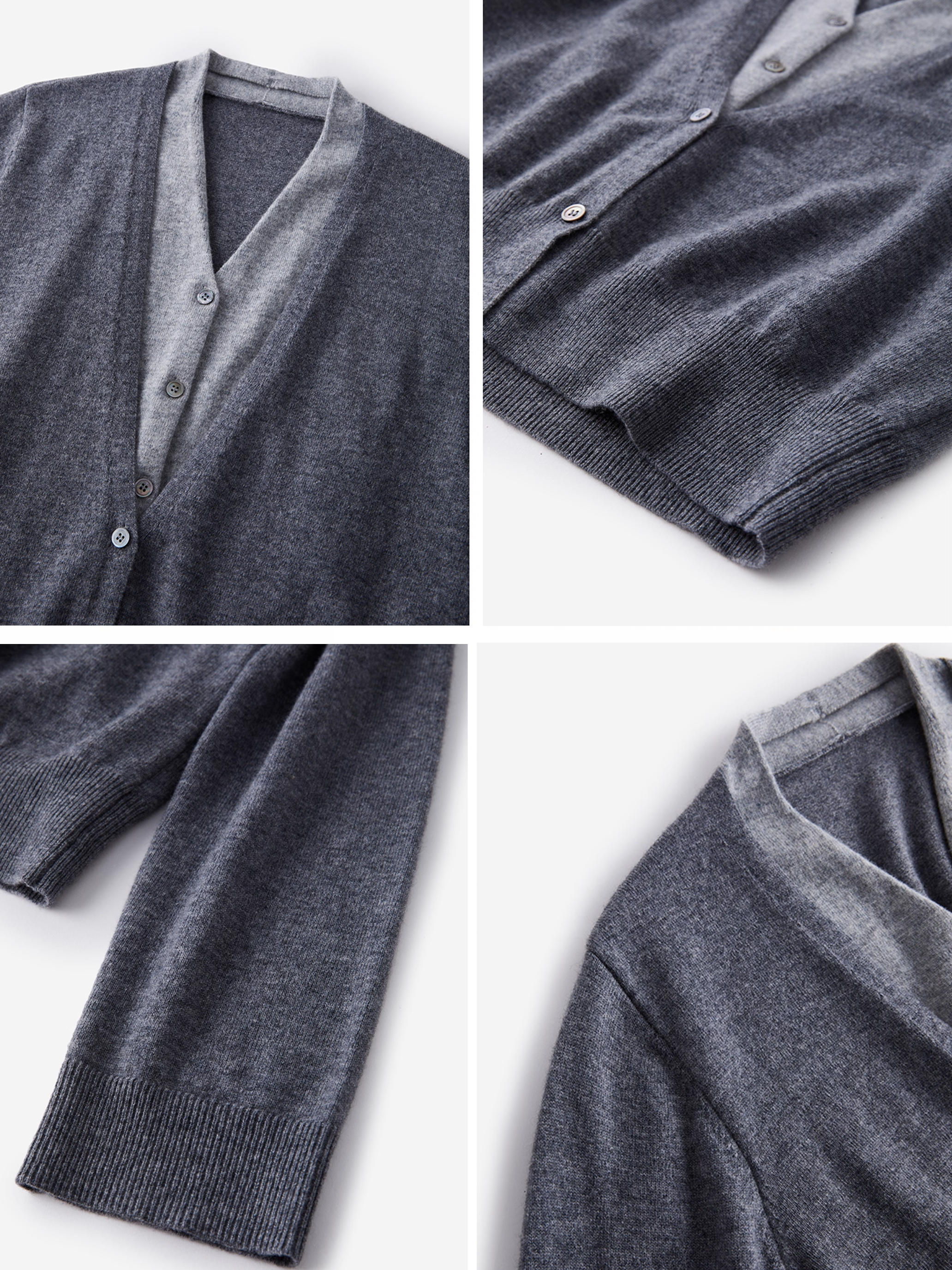 Layered V-Neck Contrast Trim Cardigan Jacket | Gray Wool Knit Unique Fall Top
