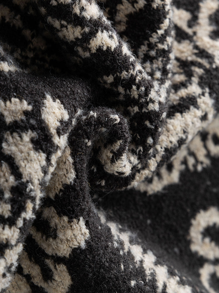 Paris Snow Velvet Fair Isle Knit | French-Style Tie Polo Collar Loose Slimming Pullover Sweater