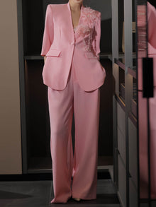 Pearl Floral Collarless Blazer & Wide-Leg Pants – Made to Measure
