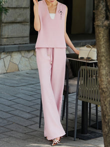 Textured V-Neck Top & Wide-Leg Pants Set – Made to Measure