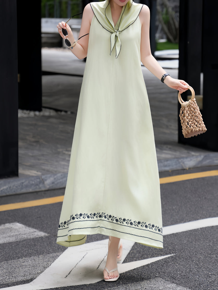 Graduation season linen halter maxi dress outfit inspiration