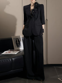 Pearl Floral Collarless Blazer & Wide-Leg Pants – Made to Measure