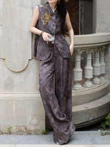 Silk-Blend Jacquard Beaded Vest & Wide-Leg Pants Set – Made to Measure
