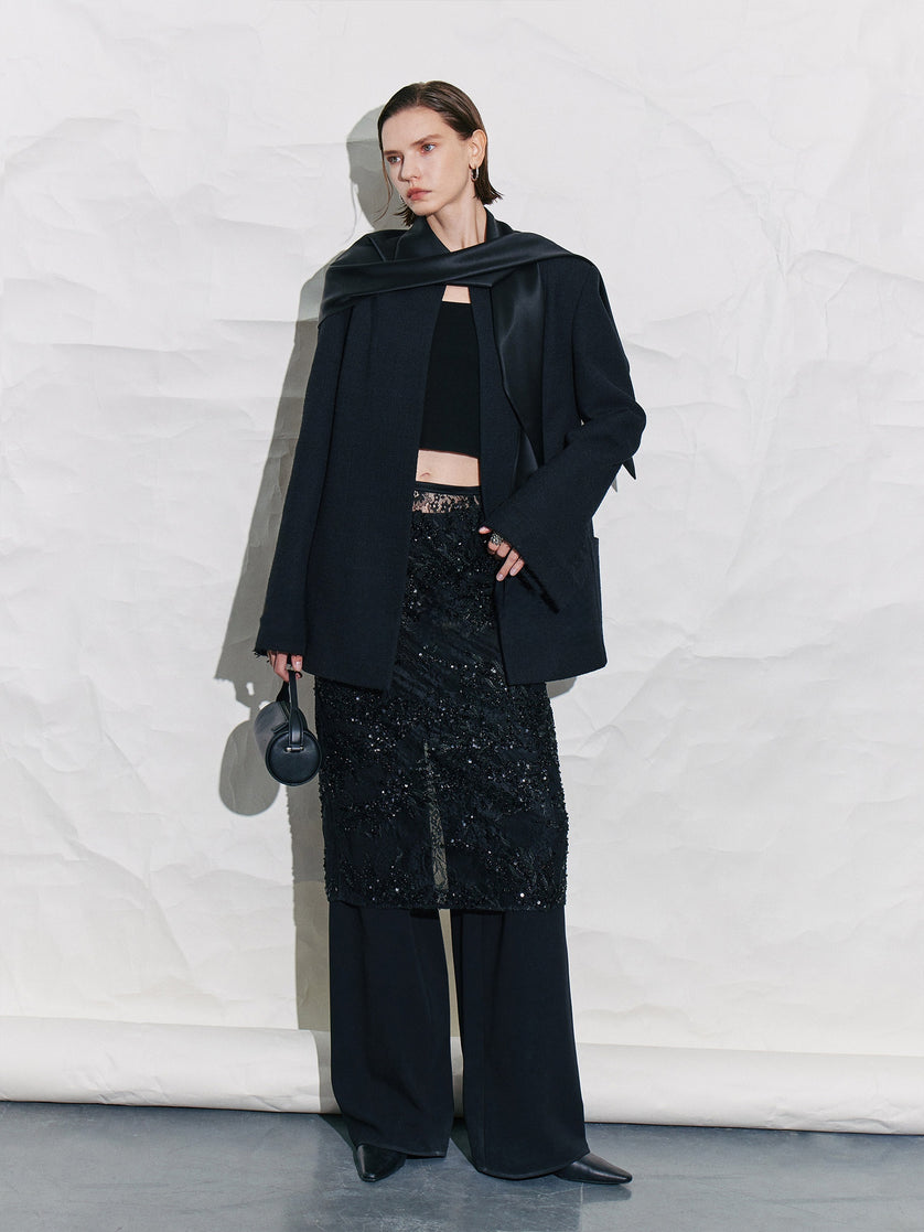 The Detachable Double-Layer Sequin Lace Evening Skirt