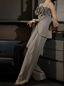 Ruffled Off-Shoulder Top & Wide-Leg Pants Set – Made to Measure