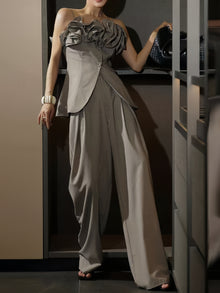 Ruffled Off-Shoulder Top & Wide-Leg Pants Set – Made to Measure