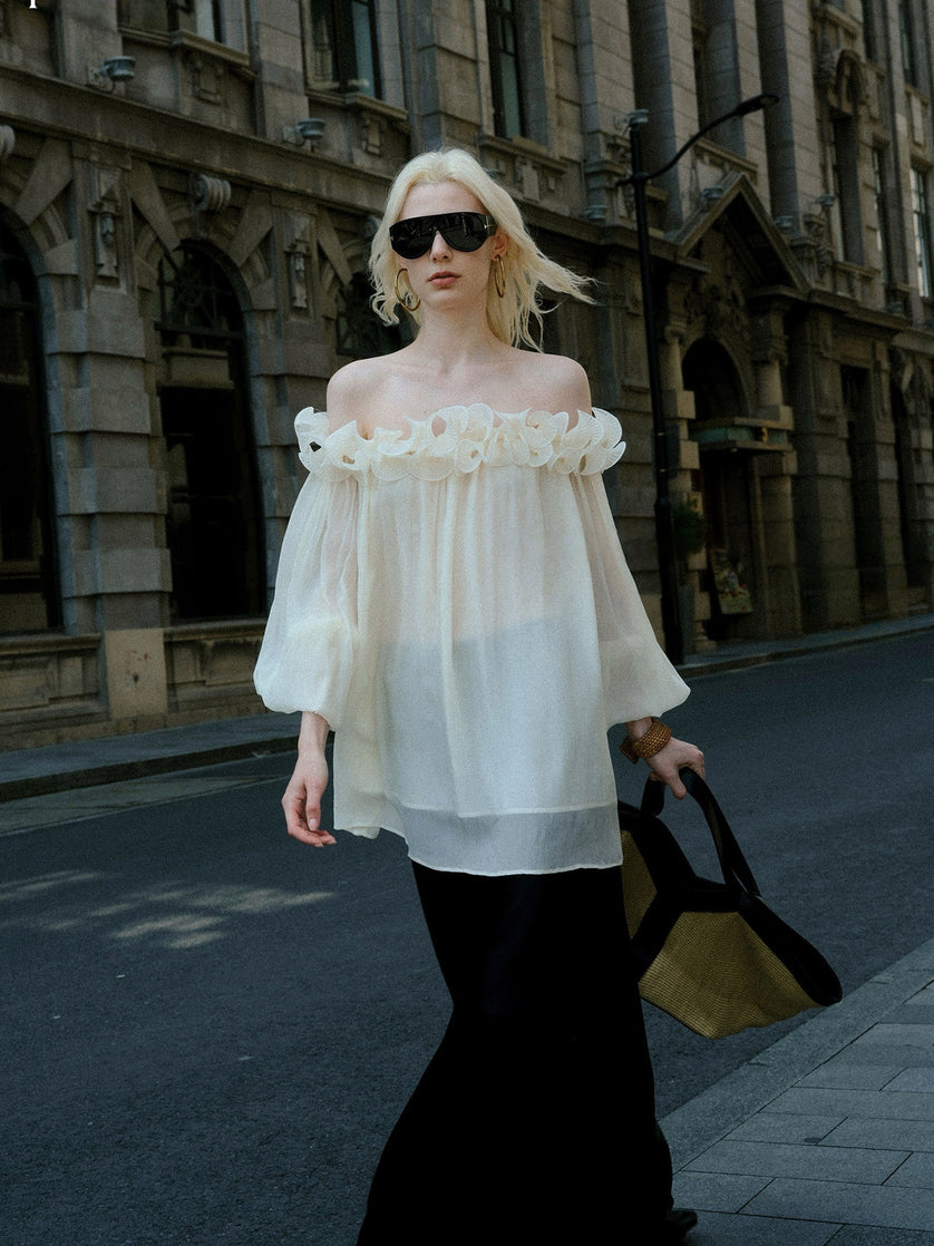 Floral off-shoulder blouse outfit inspiration