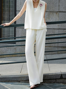 Textured V-Neck Top & Wide-Leg Pants Set – Made to Measure