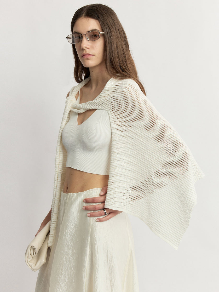 Open-knit resort shawl outfit inspiration