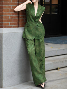 Silk Jacquard Tailored Vest & Wide-Leg Pants – Made to Measure