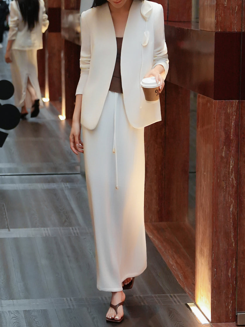 Graduation season white blazer and maxi skirt outfit inspiration