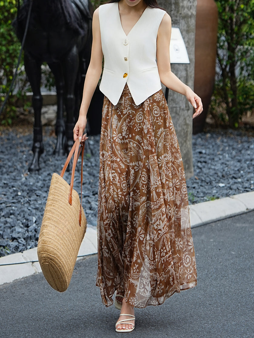 French Vintage Argyle Chiffon Skirt