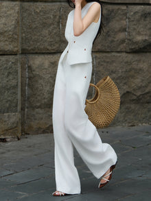 100% Linen Tailored Vest & Wide-Leg Pants Set – Made to Measure