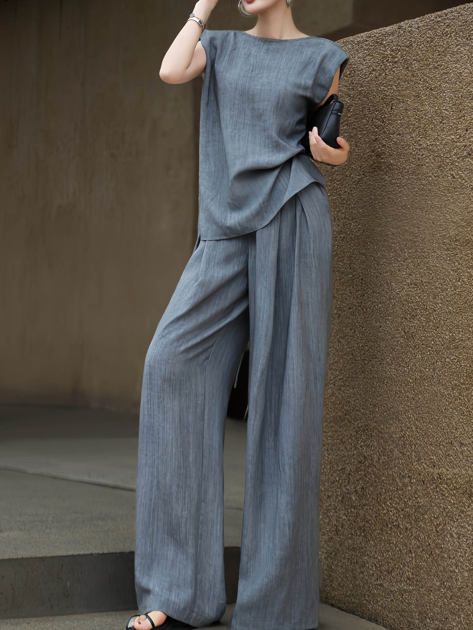 Tencel Linen Wrap Top and Wide-Leg Pants Set – Made to Measure