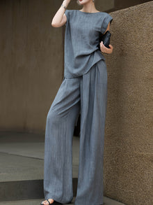 Tencel Linen Wrap Top and Wide-Leg Pants Set – Made to Measure