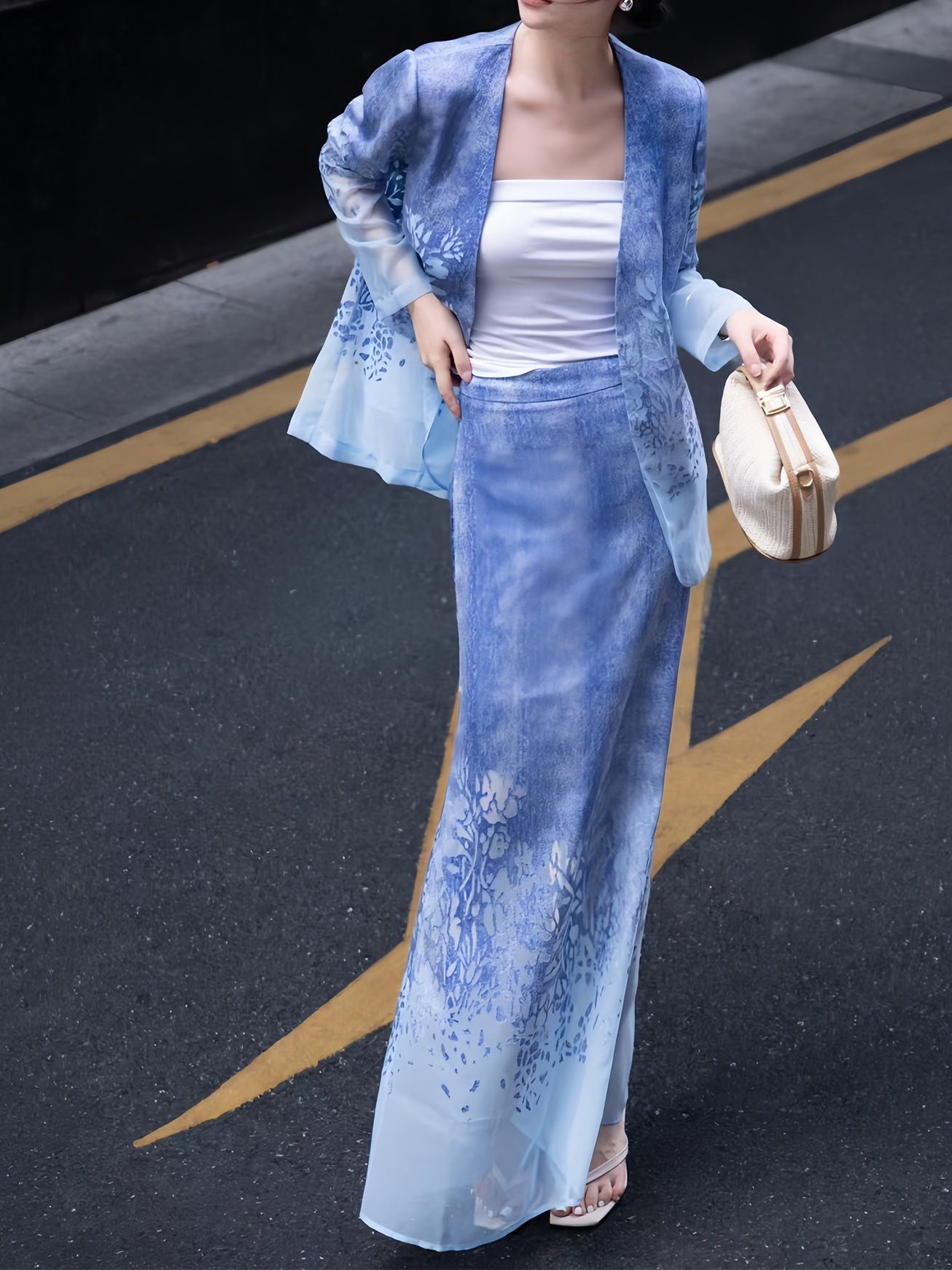 Burnout Floral Blazer & Gradient Maxi Skirt – Made to Measure