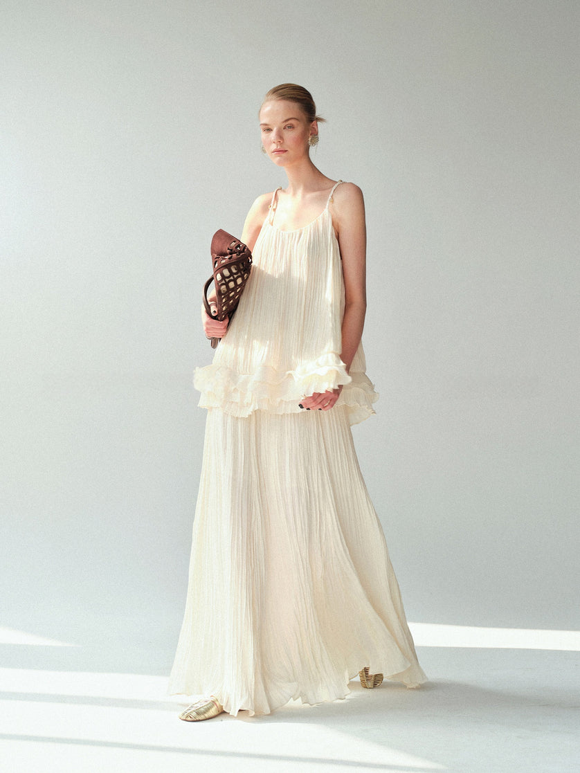 The Soft-Lustre Island Silk Pleated Maxi Skirt