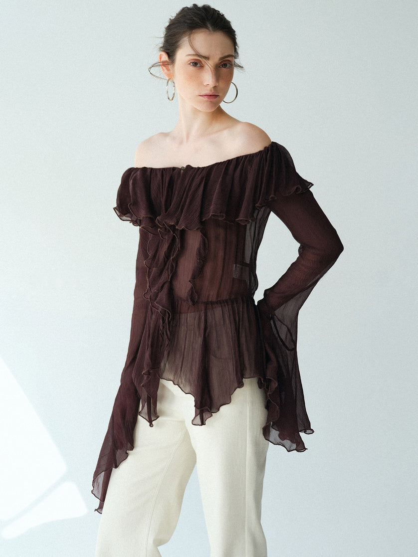The Ruffled Cupro-Blend V-Neck Blouse