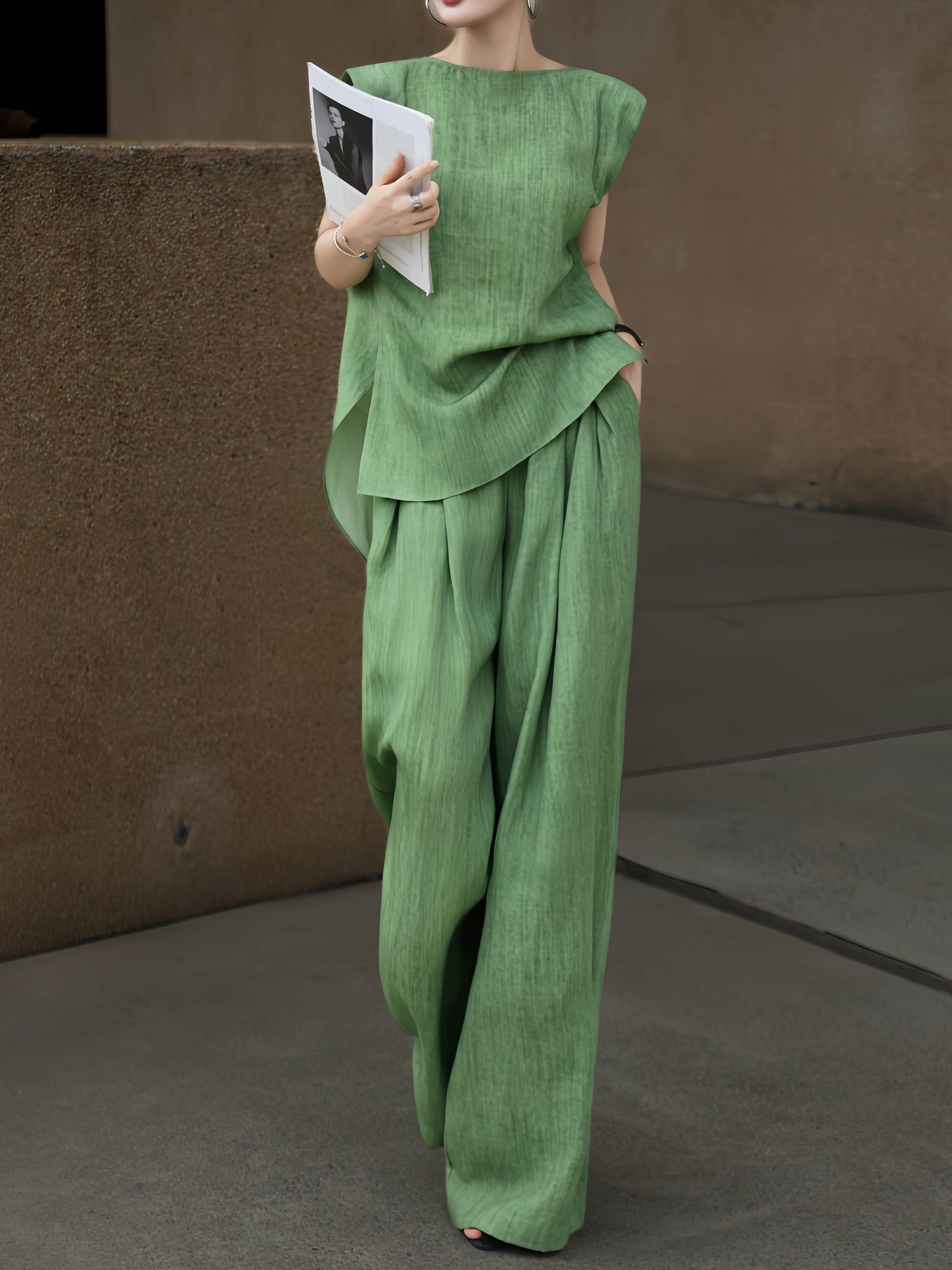 Tencel Linen Wrap Top and Wide-Leg Pants Set – Made to Measure