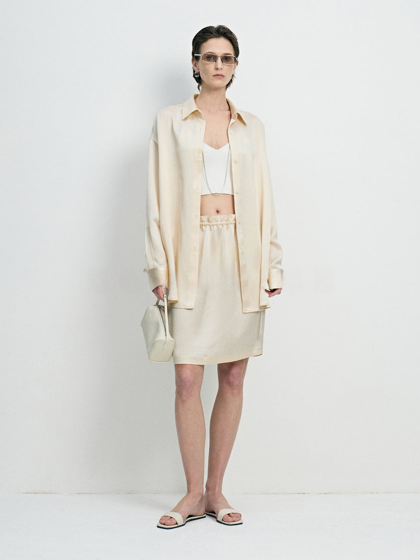 The Wrinkle-Resistant Crinkled Acetate Shirt & Drawstring Skirt Set