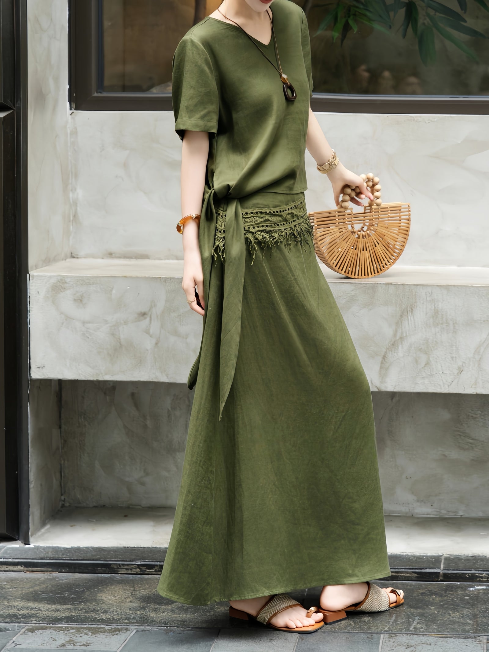 Embroidered Lace Linen Top and Maxi Skirt Set – Made to Measure