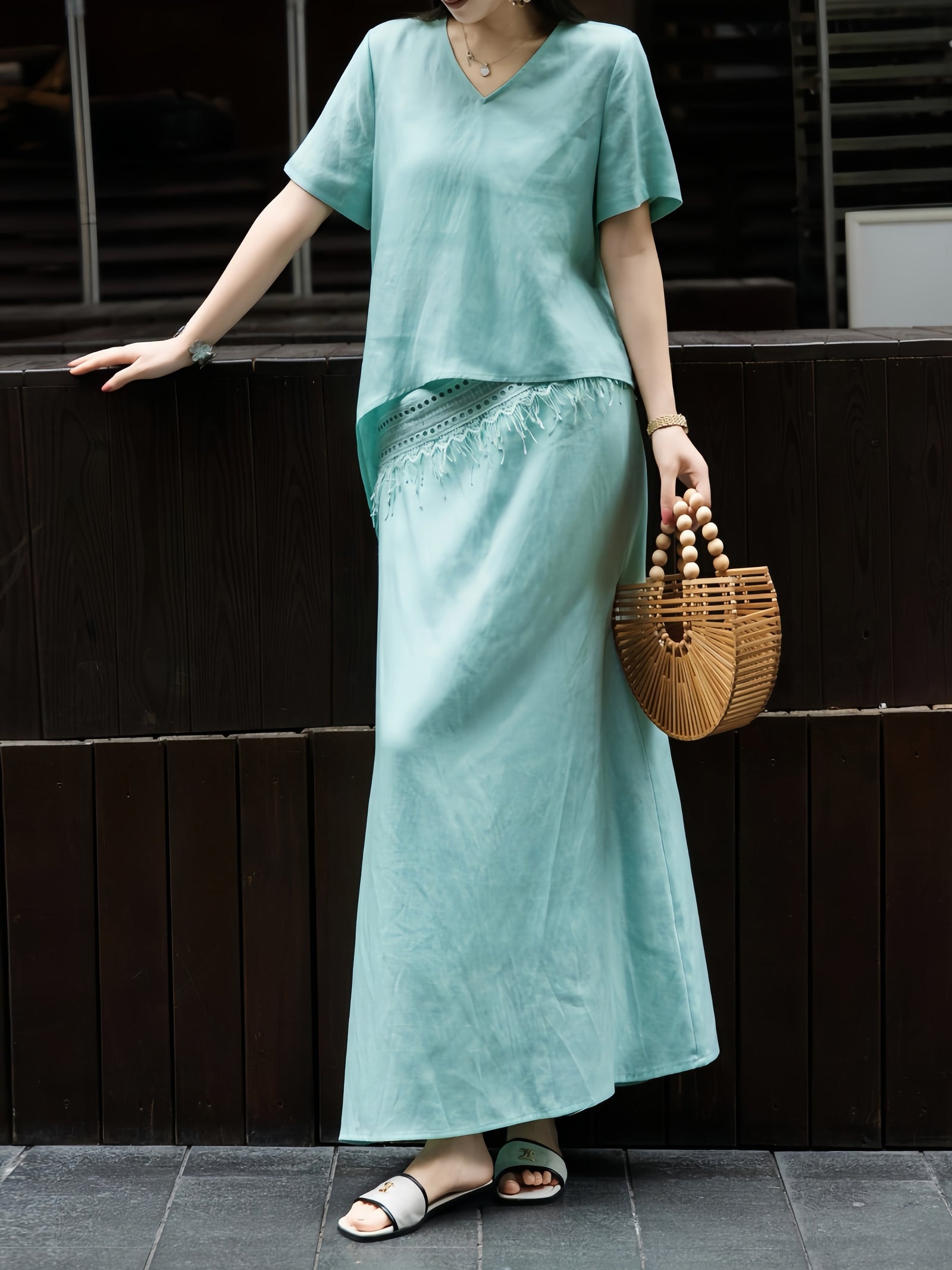 Embroidered Lace Linen Top and Maxi Skirt Set – Made to Measure