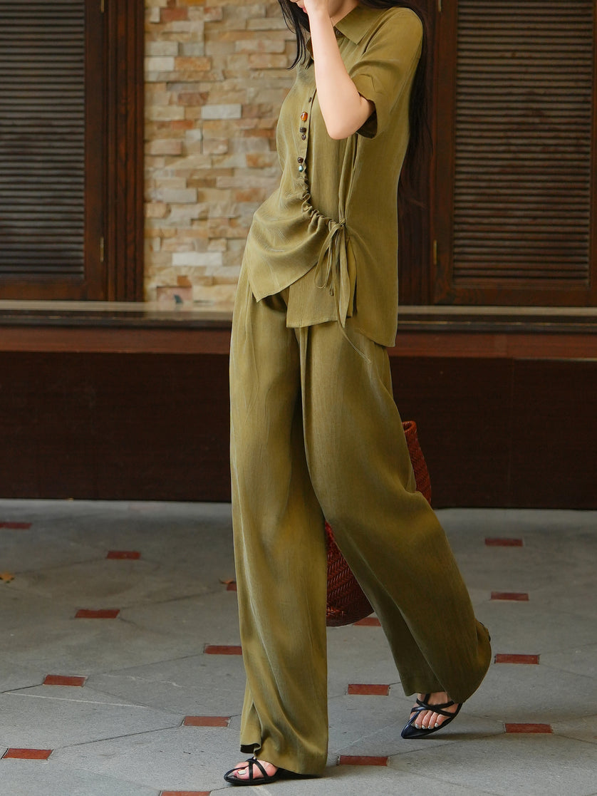 The Asymmetric Cupro Shirt & Wide-Leg Pants Set