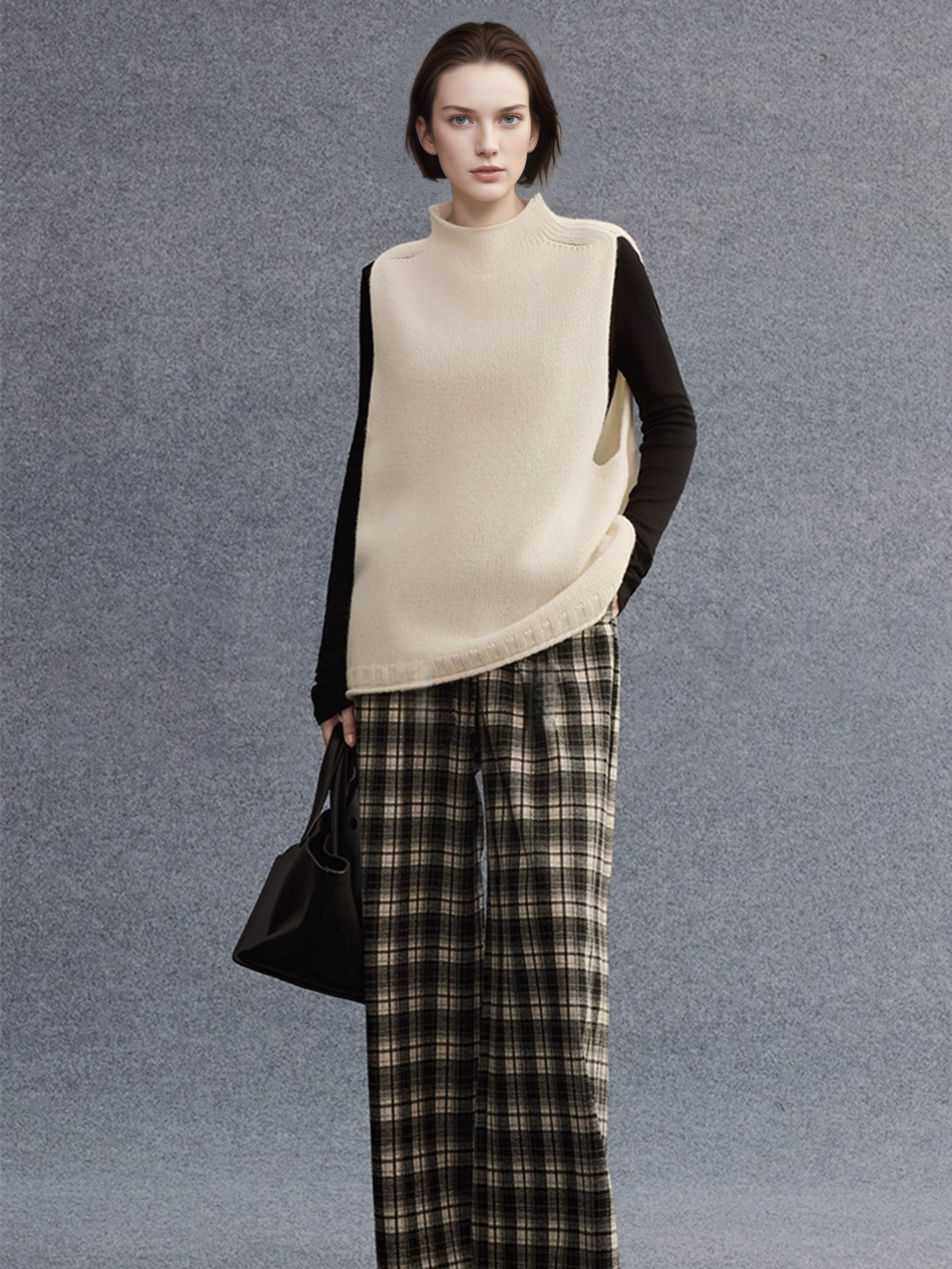 100% Wool Chunky Knit Vest for Women | Heavyweight Mock-Neck Layered Sweater Vest for Fall & Winter