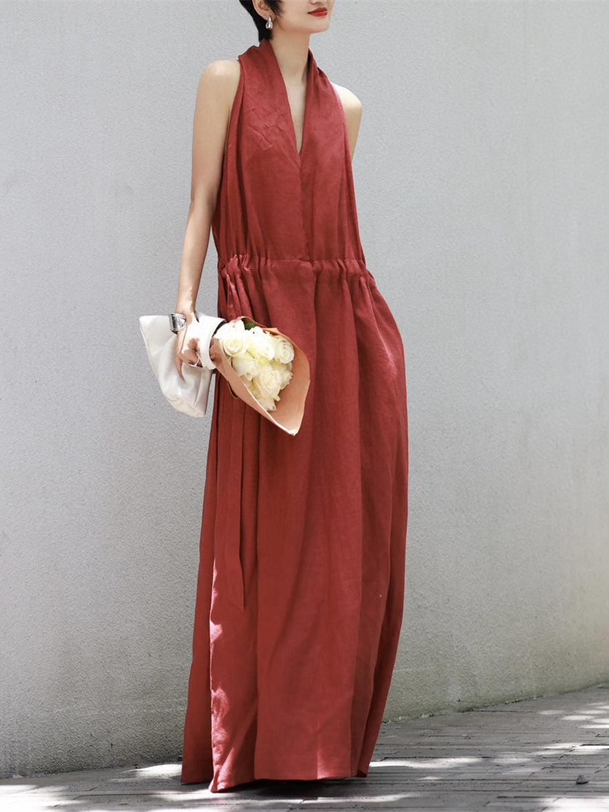 Linen Halter Maxi Dress – Minimalist Summer Luxury, Effortlessly Relaxed