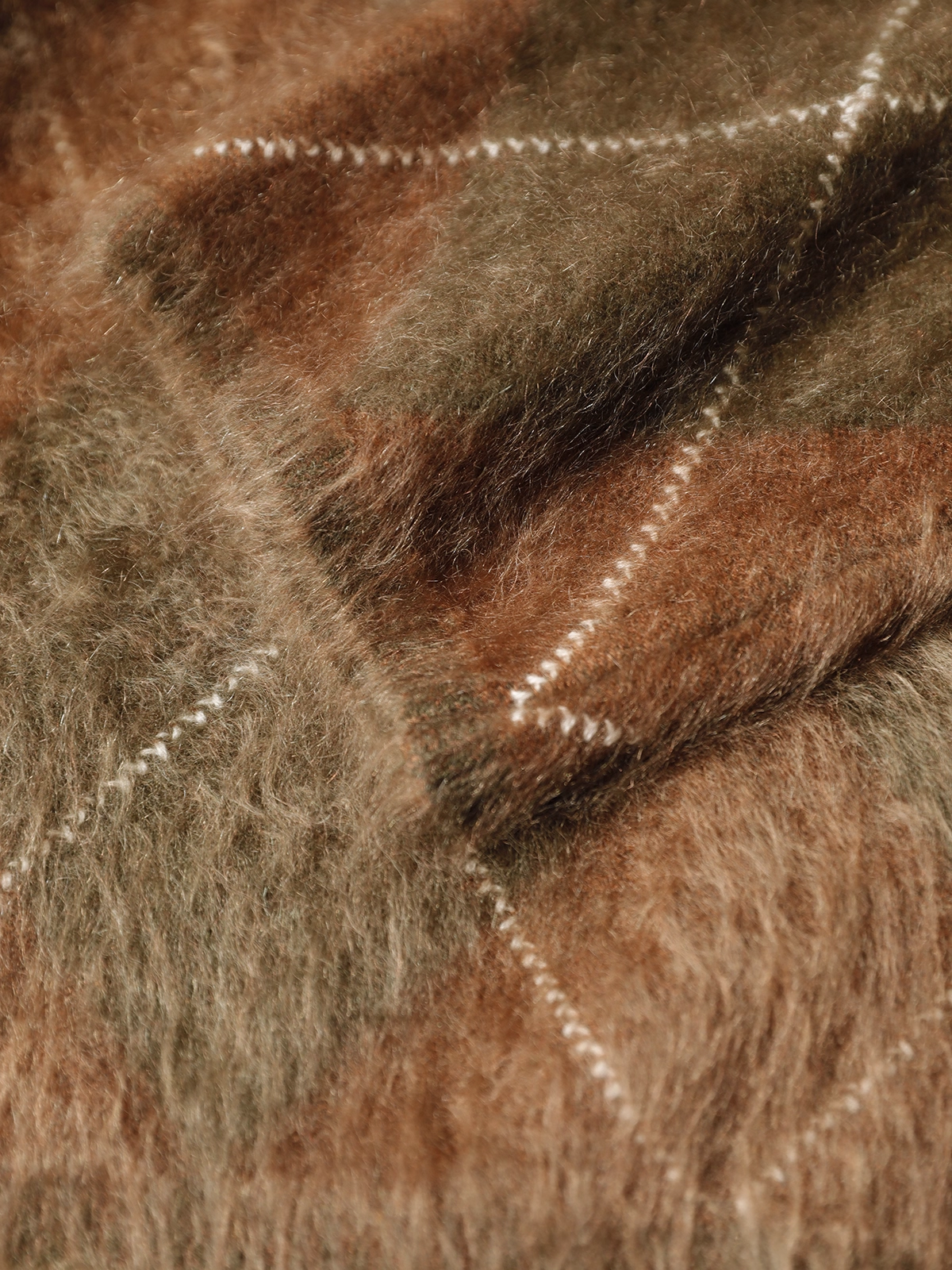 Heavyweight Brushed Knit Vintage Diamond-Pattern Sweater for Women