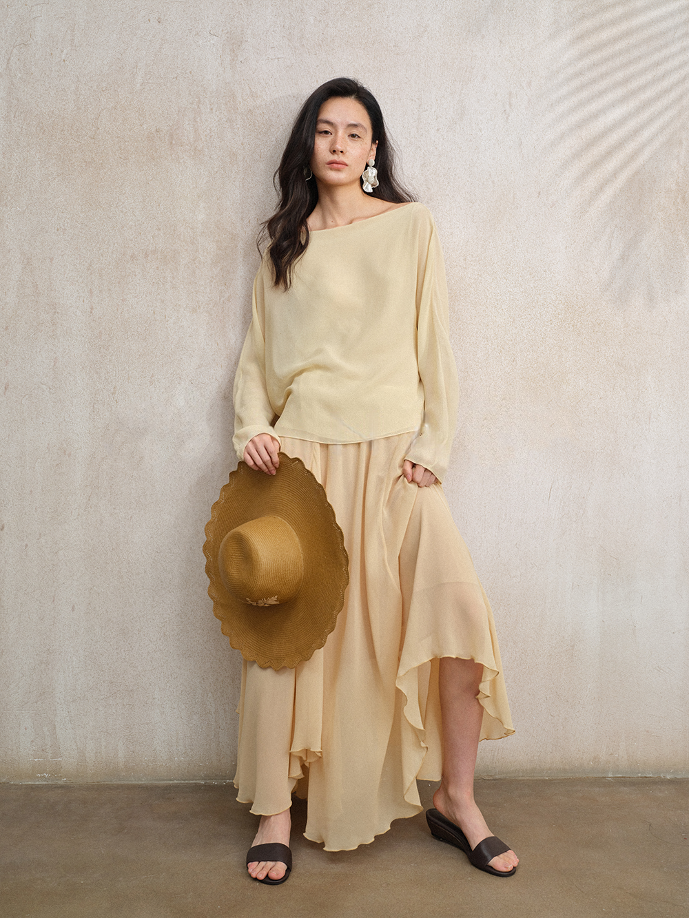 Elegant Luxe Silk Skirt – Flowing Irregular Wave-Hem Midi Skirt for Women