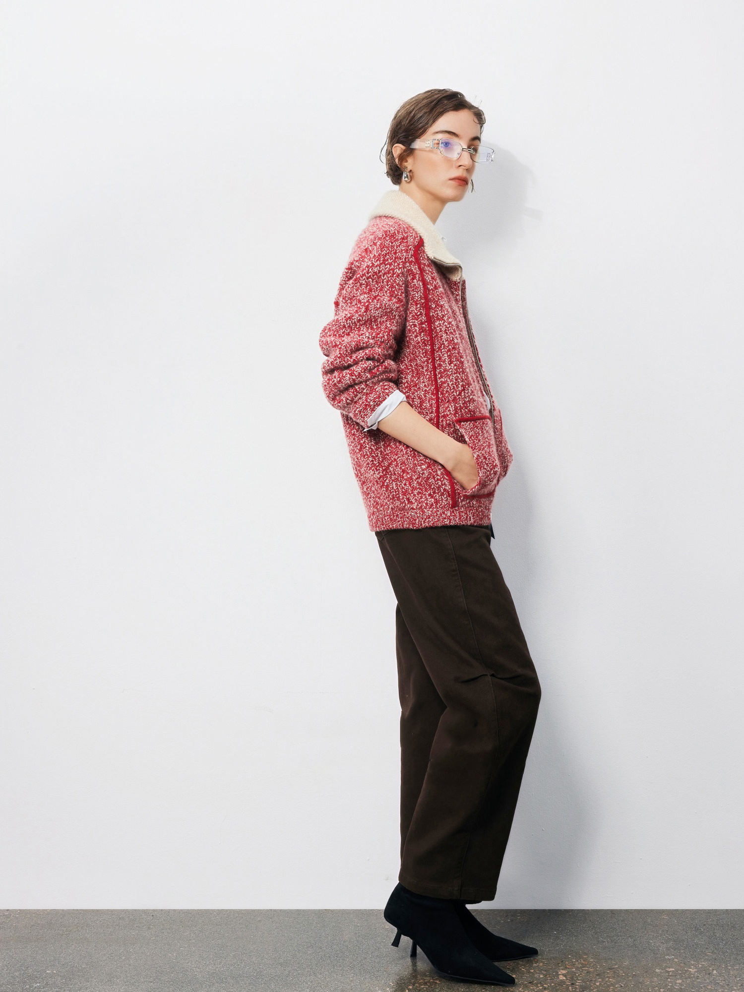 Women's Pure Cashmere Vintage Marled Zip-Up Cardigan – Relaxed Stand-Collar Knit Sweater