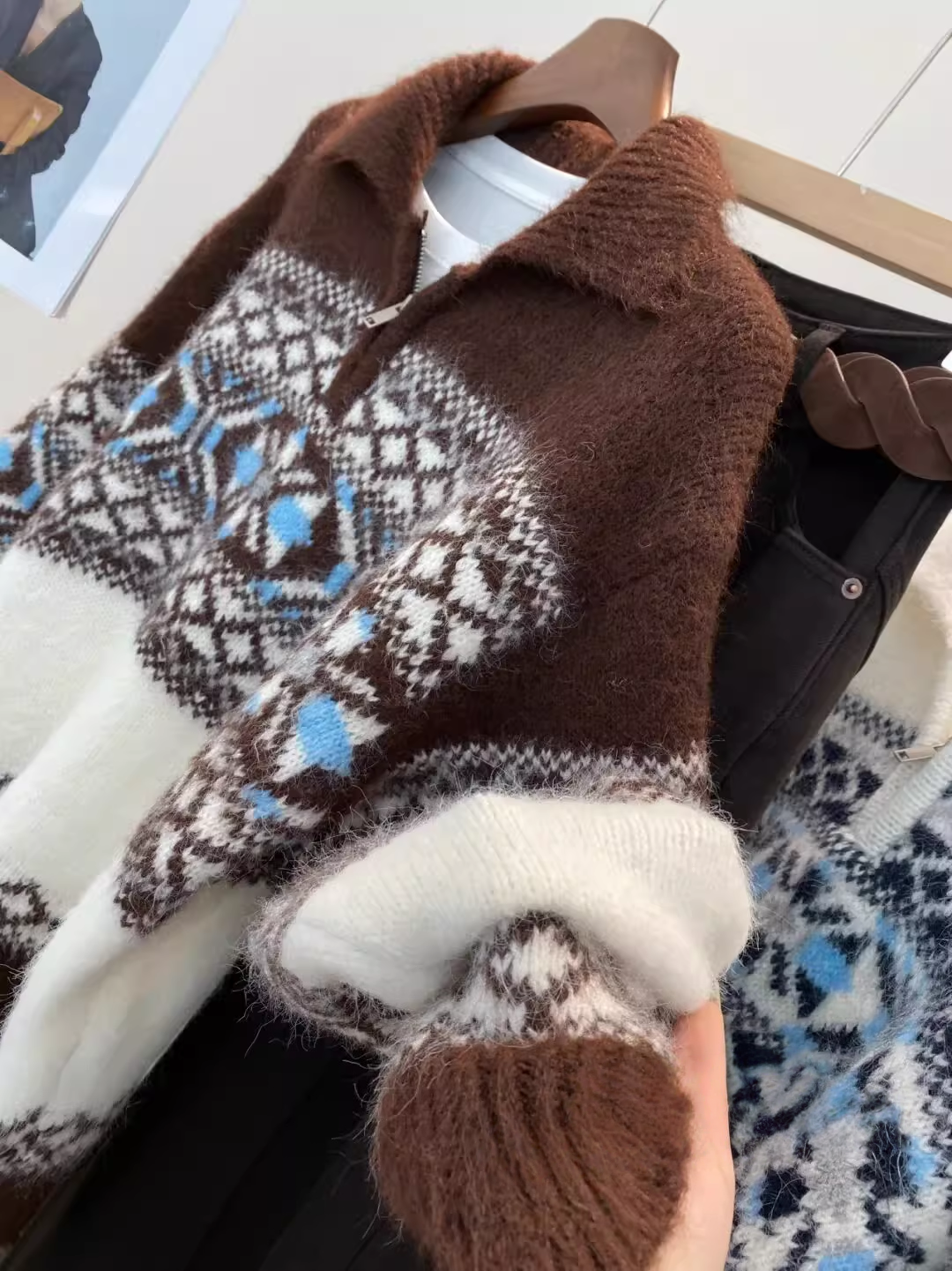 Women’s Gray-Green Fair Isle Wool Blend Sweater | Vintage Thick Knit Pullover for Fall