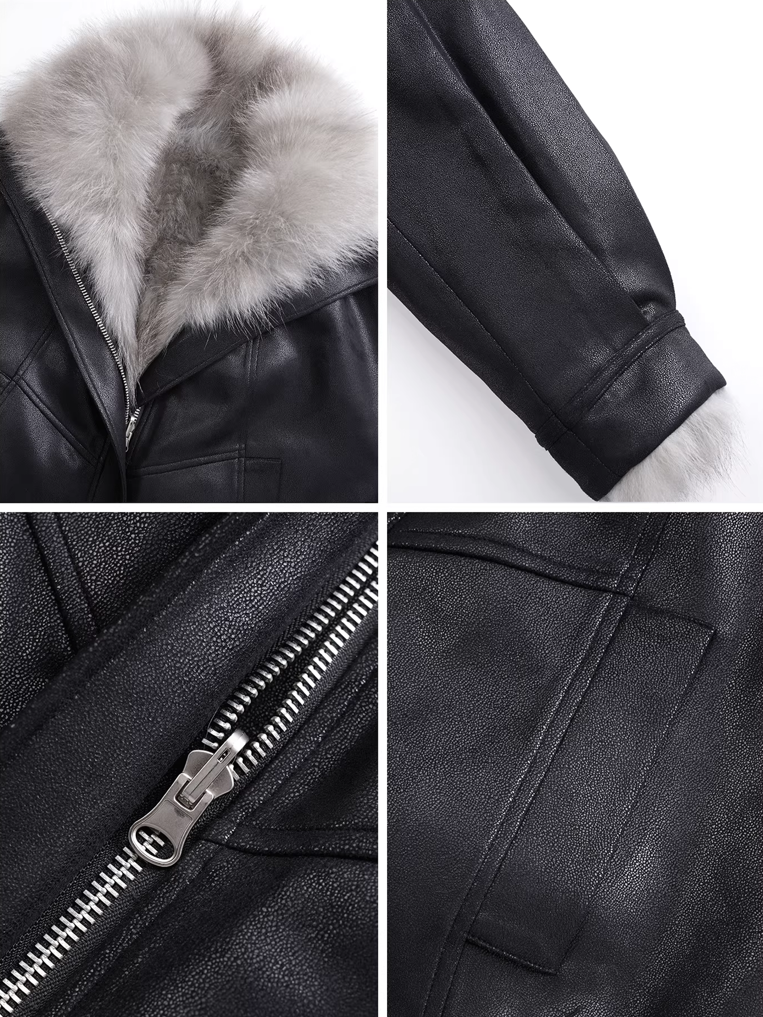Women’s Reversible Suede Jacket with  Raccoon Fur Collar | Short Winter Biker Coat